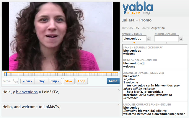 Learn Spanish with Yabla  from Chrome web store to be run with OffiDocs Chromium online