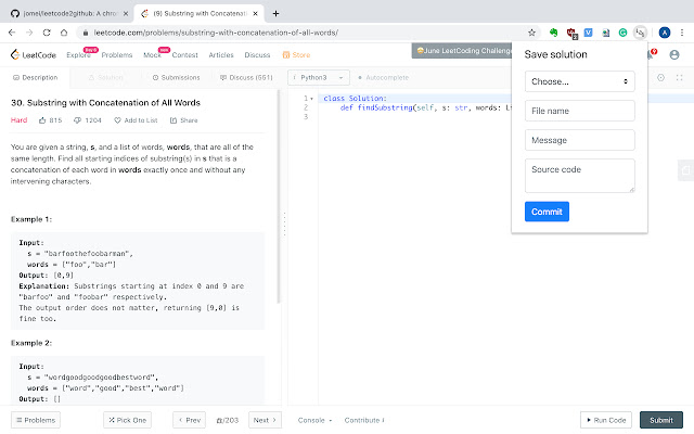 LeetCode2GitHub  from Chrome web store to be run with OffiDocs Chromium online