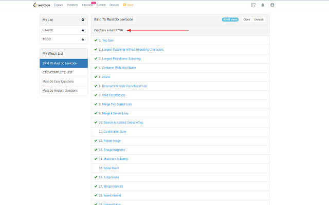 Leetcode List Stats  from Chrome web store to be run with OffiDocs Chromium online