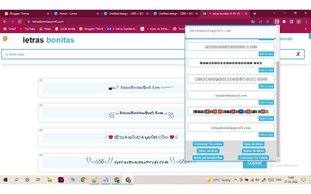 letras bonitas  from Chrome web store to be run with OffiDocs Chromium online