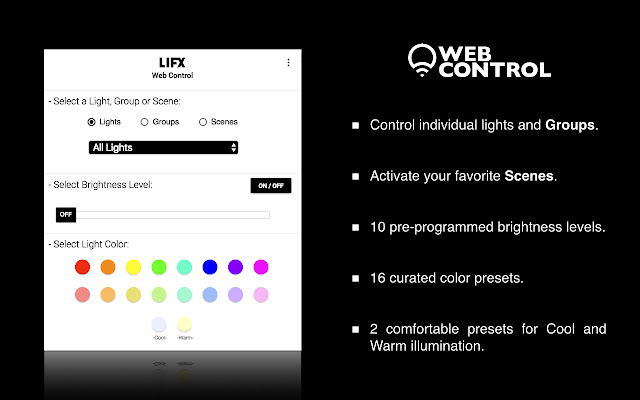 LIFX Web Control  from Chrome web store to be run with OffiDocs Chromium online