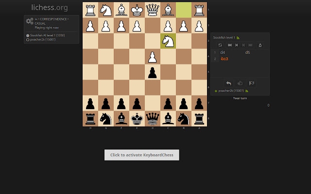 LiKeyChess Lichess with your keyboard!  from Chrome web store to be run with OffiDocs Chromium online