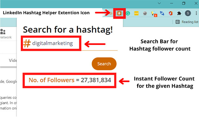 LinkedIn Hashtag Helper  from Chrome web store to be run with OffiDocs Chromium online