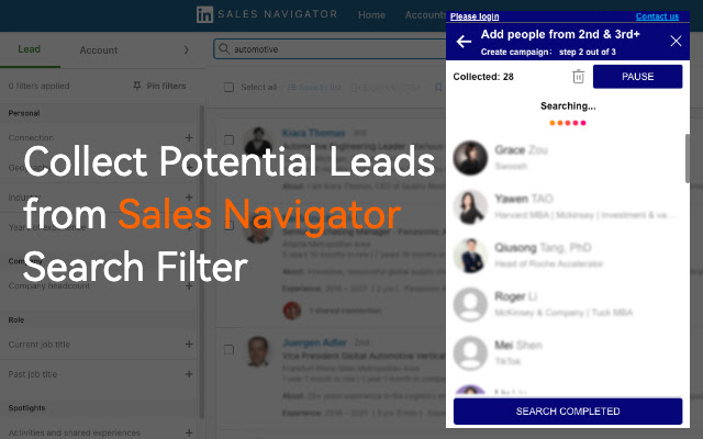 LinkedRadarLinkedIn Sales Navigator Scraper  from Chrome web store to be run with OffiDocs Chromium online