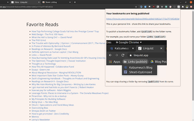 Linquist publish your bookmarks  from Chrome web store to be run with OffiDocs Chromium online