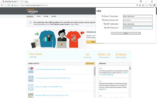 LISA Teelance Merch Upload Assistant  from Chrome web store to be run with OffiDocs Chromium online