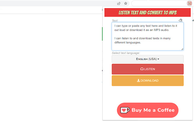 Listen Text and convert to MP3  from Chrome web store to be run with OffiDocs Chromium online