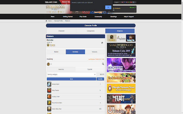 Lodestone inventory grabber  from Chrome web store to be run with OffiDocs Chromium online