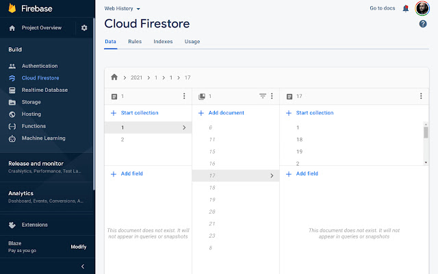 Log Web History to Firebase  from Chrome web store to be run with OffiDocs Chromium online