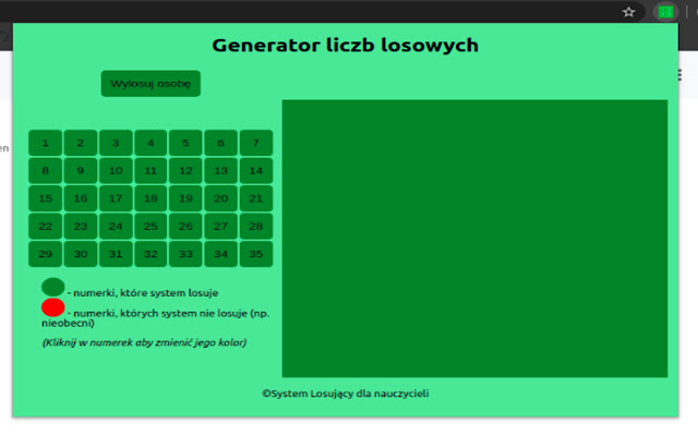 Losowy numerek Generator Liczb Losowych  from Chrome web store to be run with OffiDocs Chromium online