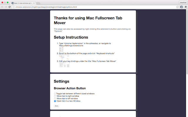 Mac Fullscreen Tab Mover  from Chrome web store to be run with OffiDocs Chromium online