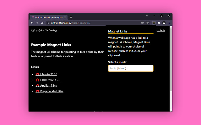 Magnet Links  from Chrome web store to be run with OffiDocs Chromium online