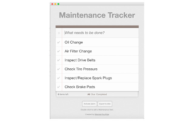 MaintainYourRide Maintenance Tracker  from Chrome web store to be run with OffiDocs Chromium online