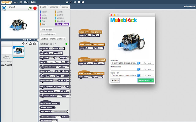 Makeblock mBot for Scratch X  from Chrome web store to be run with OffiDocs Chromium online