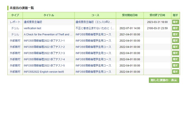 manaba未提出課題を隠す  from Chrome web store to be run with OffiDocs Chromium online