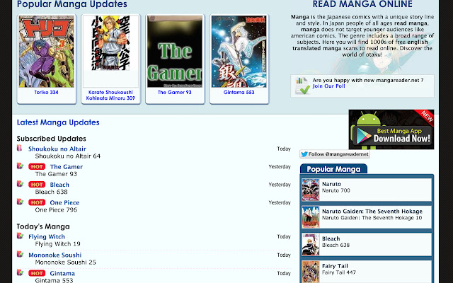 Manga Subscriber  from Chrome web store to be run with OffiDocs Chromium online