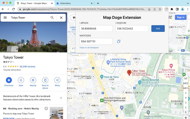 Map Doge Extension  from Chrome web store to be run with OffiDocs Chromium online