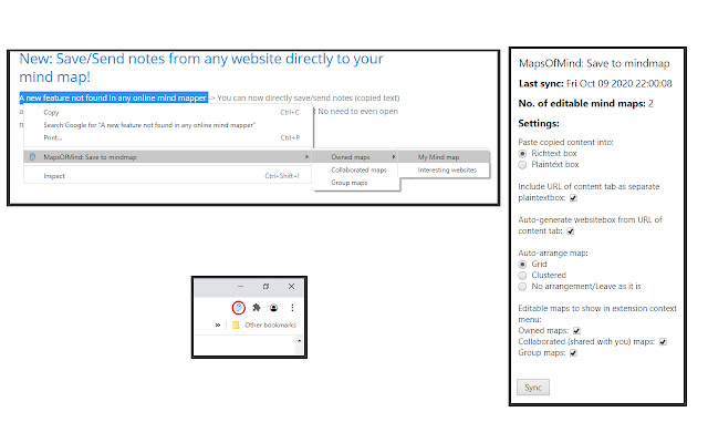 MapsOfMind: Save to mindmap  from Chrome web store to be run with OffiDocs Chromium online