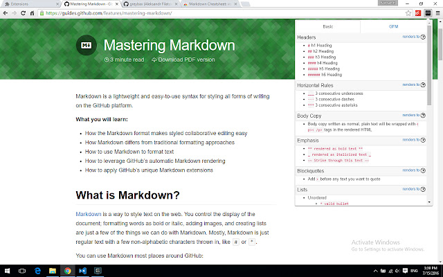 Markdown Cheatsheet  from Chrome web store to be run with OffiDocs Chromium online