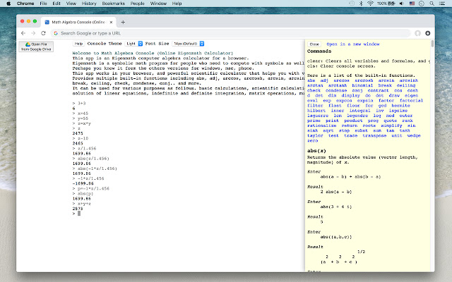 Math Algebra Console  from Chrome web store to be run with OffiDocs Chromium online