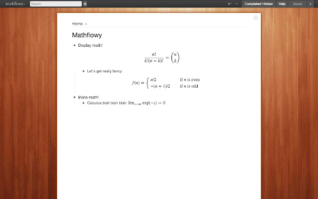 Mathflowy: TeX equations for Workflowy  from Chrome web store to be run with OffiDocs Chromium online