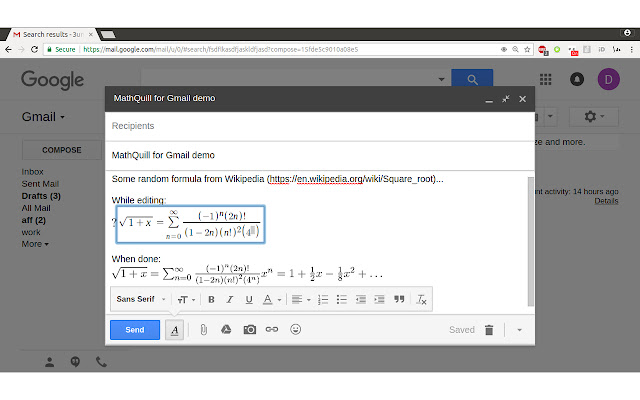 MathQuill for Gmail/Thunderbird  from Chrome web store to be run with OffiDocs Chromium online