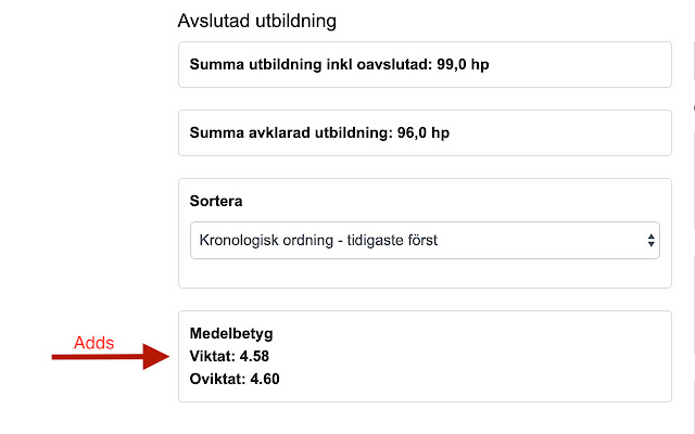 Medelbetyg till Ladok  from Chrome web store to be run with OffiDocs Chromium online