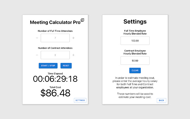 Meeting Calculator Pro 7  from Chrome web store to be run with OffiDocs Chromium online