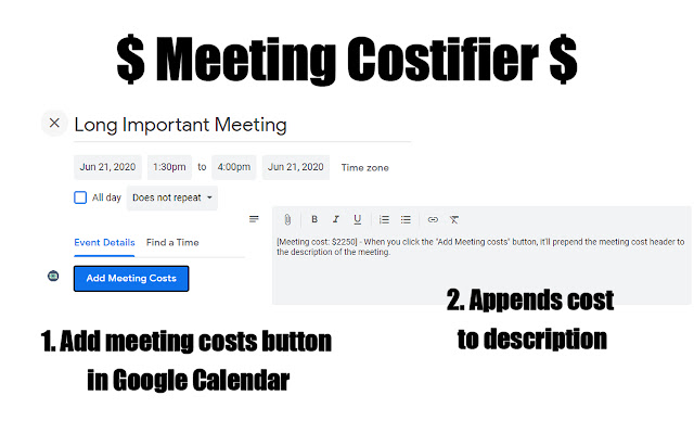 Meeting Costifier  from Chrome web store to be run with OffiDocs Chromium online