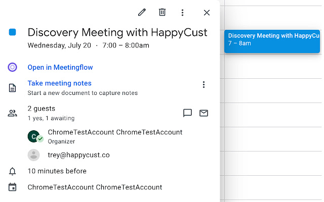 Meetingflow calendar extension  from Chrome web store to be run with OffiDocs Chromium online