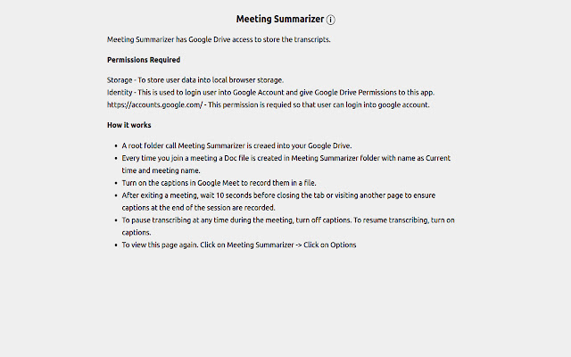 Meeting Summarizer  from Chrome web store to be run with OffiDocs Chromium online