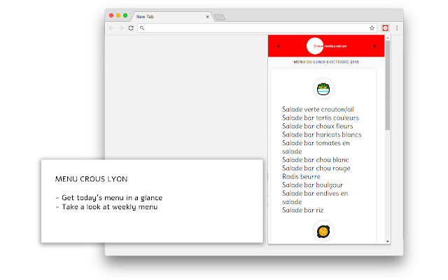 Menu Crous Lyon daripada kedai web Chrome untuk dijalankan dengan OffiDocs Chromium dalam talian