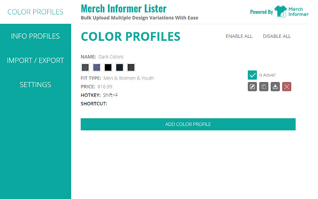 Merch Informer Lister  from Chrome web store to be run with OffiDocs Chromium online