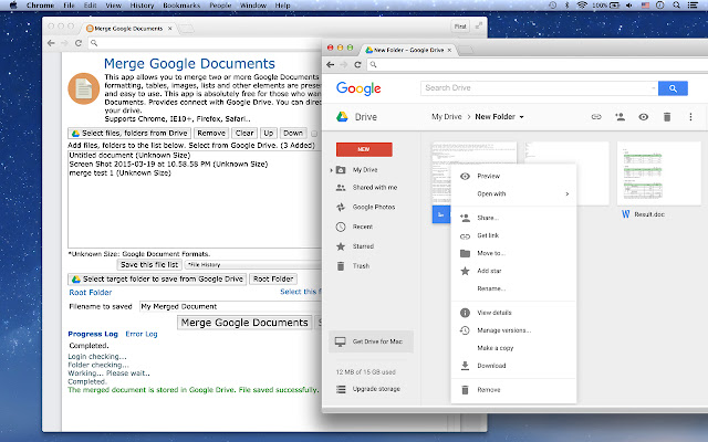 Merge Google Documents, Spreadsheets  from Chrome web store to be run with OffiDocs Chromium online