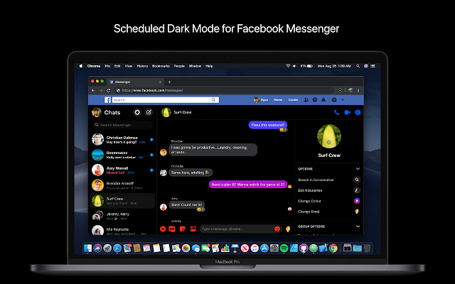 Messenger Black: Scheduled Dark Mode  from Chrome web store to be run with OffiDocs Chromium online