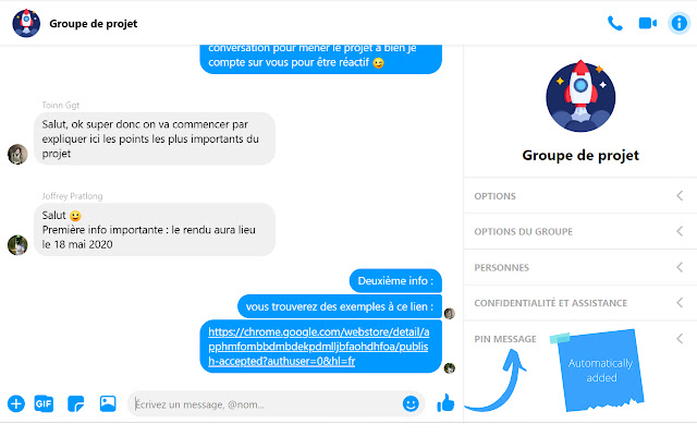 Messenger pin message  from Chrome web store to be run with OffiDocs Chromium online