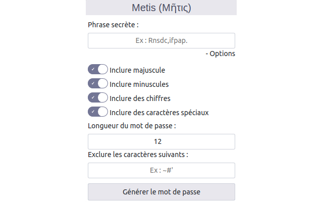 Metis (Μῆτις) password generator  from Chrome web store to be run with OffiDocs Chromium online