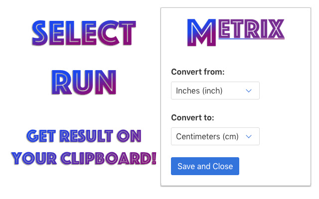 Metrix Metric Converter to Clipboard  from Chrome web store to be run with OffiDocs Chromium online