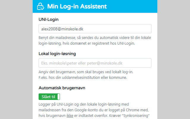 Min Log in Assistent  from Chrome web store to be run with OffiDocs Chromium online