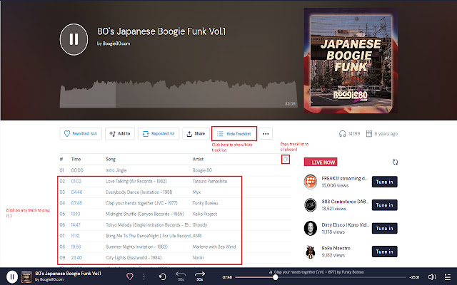 Mixcloud (with) Tracklist  from Chrome web store to be run with OffiDocs Chromium online