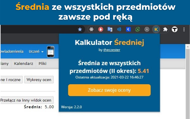 MobiDziennik kalkulator średniej  from Chrome web store to be run with OffiDocs Chromium online