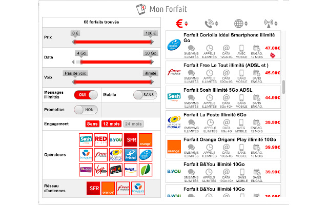 Mon forfait mobile  from Chrome web store to be run with OffiDocs Chromium online