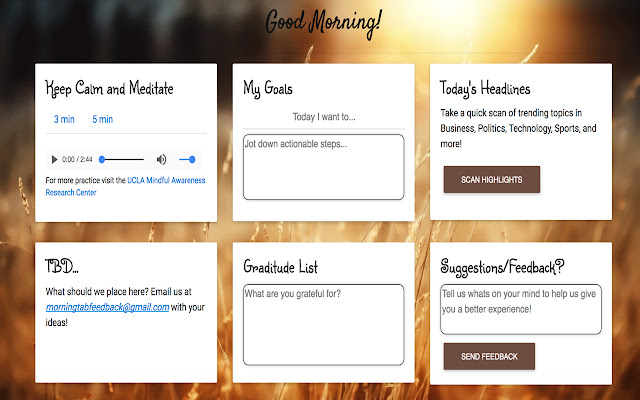 MorningTab  from Chrome web store to be run with OffiDocs Chromium online