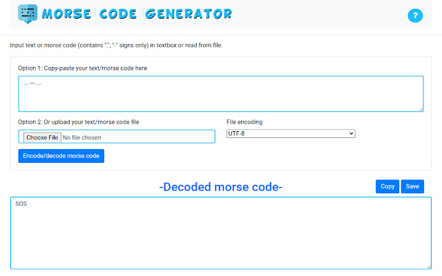 Morse Code Generator  from Chrome web store to be run with OffiDocs Chromium online