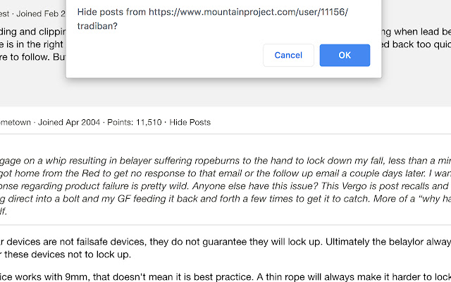 Mountain Project Hide List  from Chrome web store to be run with OffiDocs Chromium online