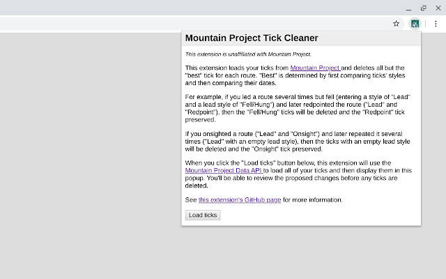 Mountain Project Tick Cleaner  from Chrome web store to be run with OffiDocs Chromium online