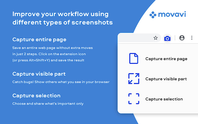 Movavi ScreenShot Chrome Extension  from Chrome web store to be run with OffiDocs Chromium online