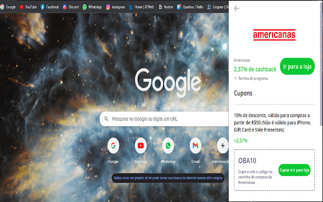 Mtrek Ative seu cashback  from Chrome web store to be run with OffiDocs Chromium online