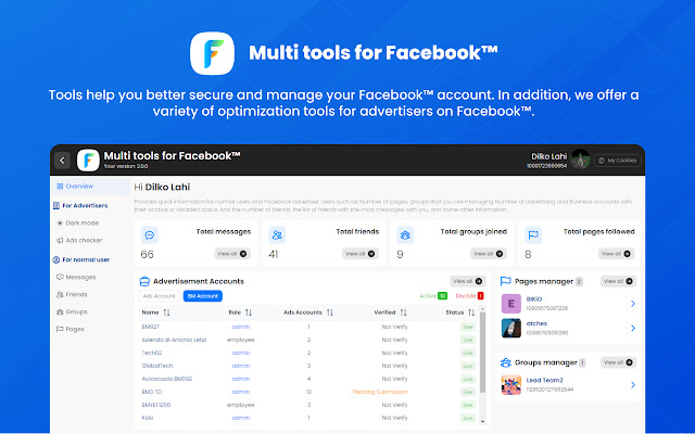 Multi tools for Facebook™  from Chrome web store to be run with OffiDocs Chromium online