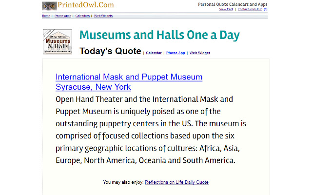 Museums and Halls One a Day  from Chrome web store to be run with OffiDocs Chromium online